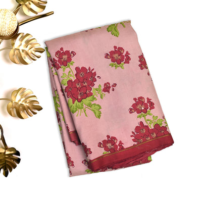 Onion Pink Printed Kanchi Silk Saree with Floral Printed Design