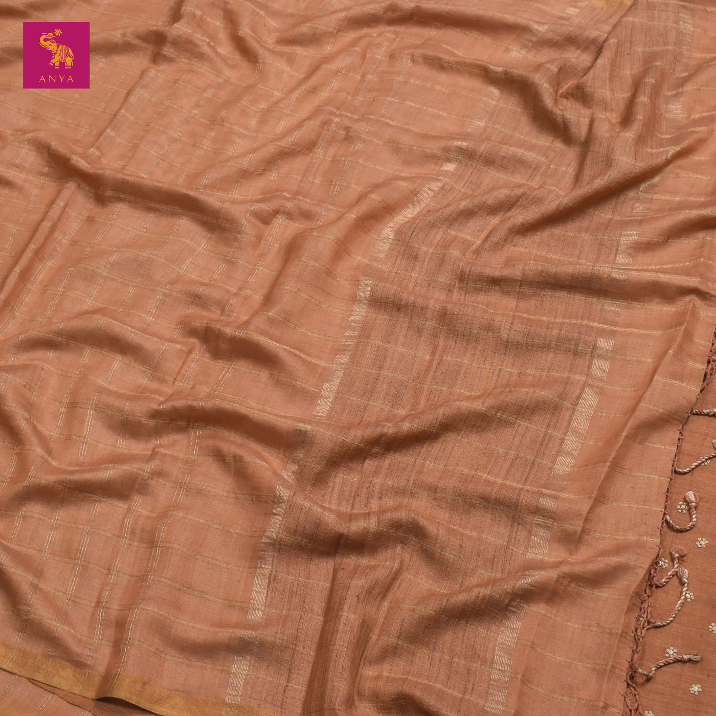 Rust Chanderi Silk Saree with Zari Kattam Design