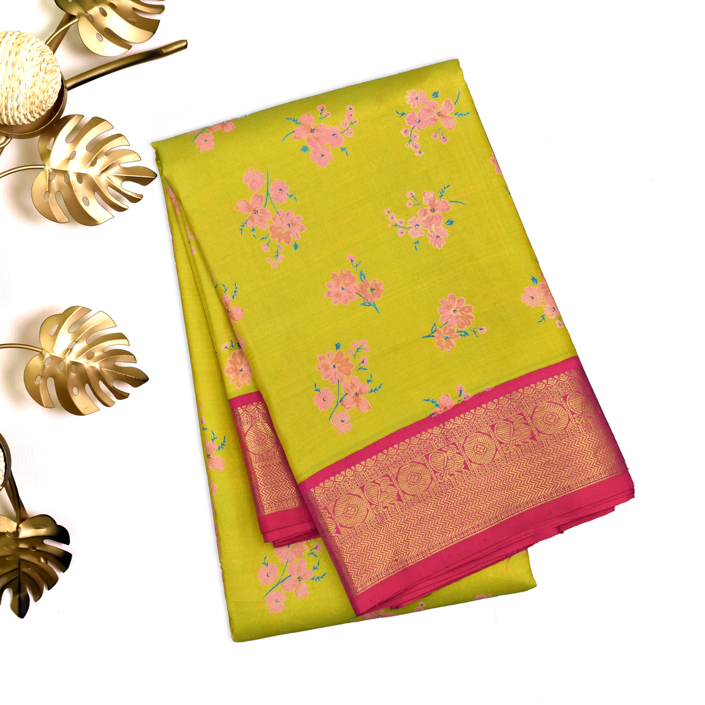 Samagha Green Printed Kanchi Silk Saree with Flower Print Design