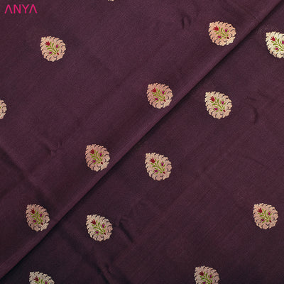 V Pakku Tussar Raw Silk Fabric with Flower Butta Design