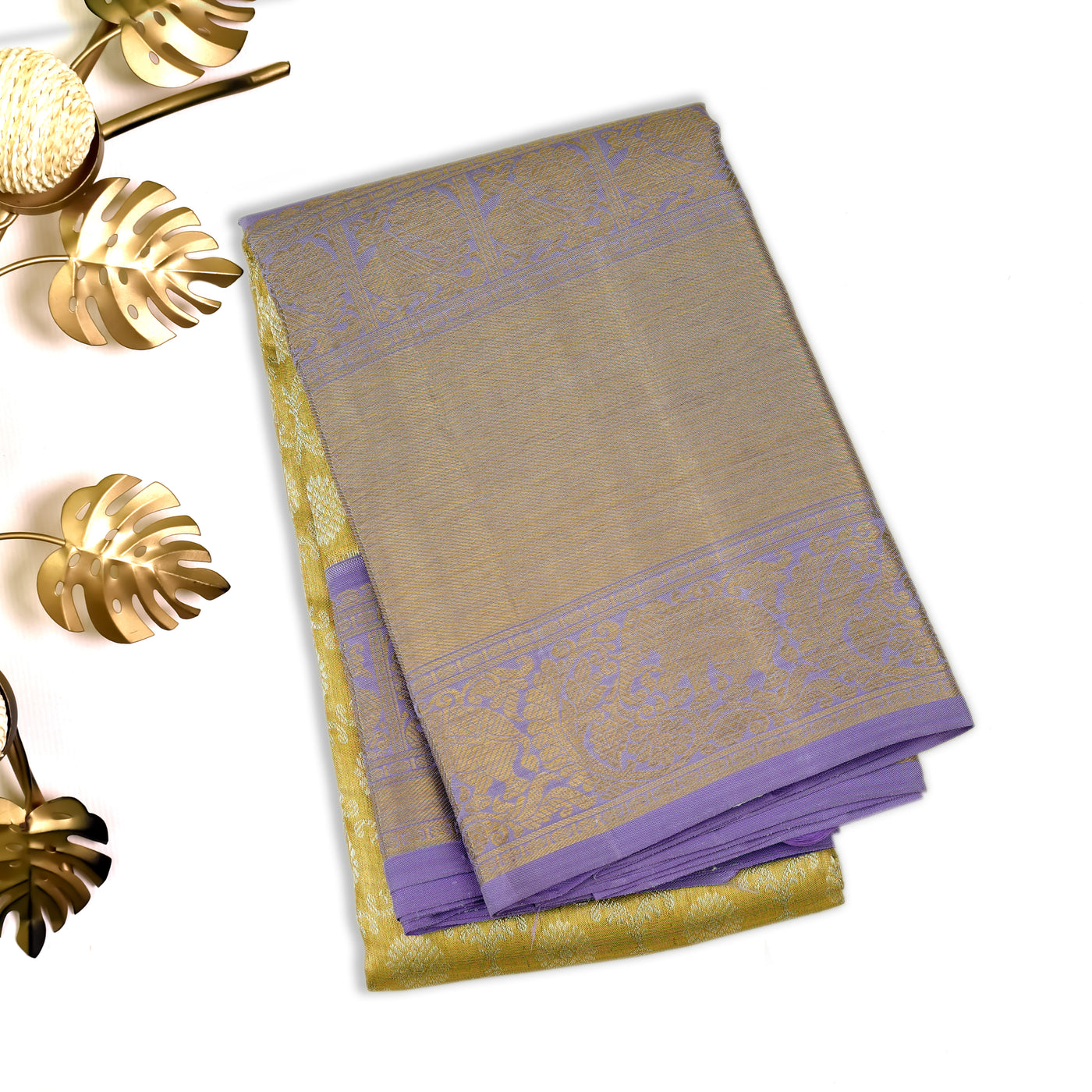 Gold Mustard Kanchipuram Silk Saree with Zari Creeper Design