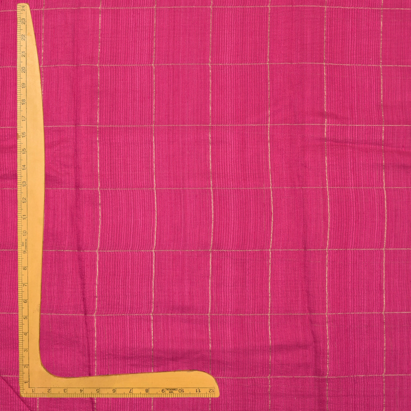 Pink Matka Silk Fabric with Big Zari Checks Design