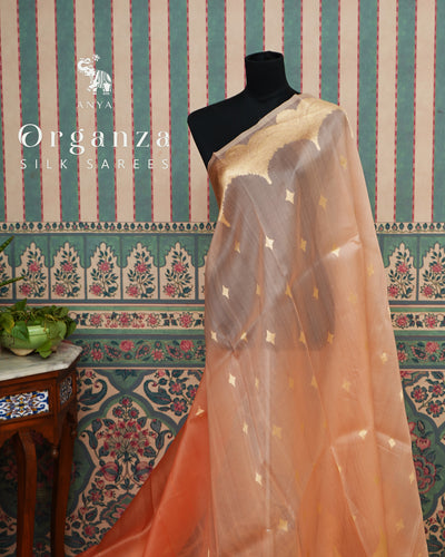 Peach Organza Saree with Star Butta Design