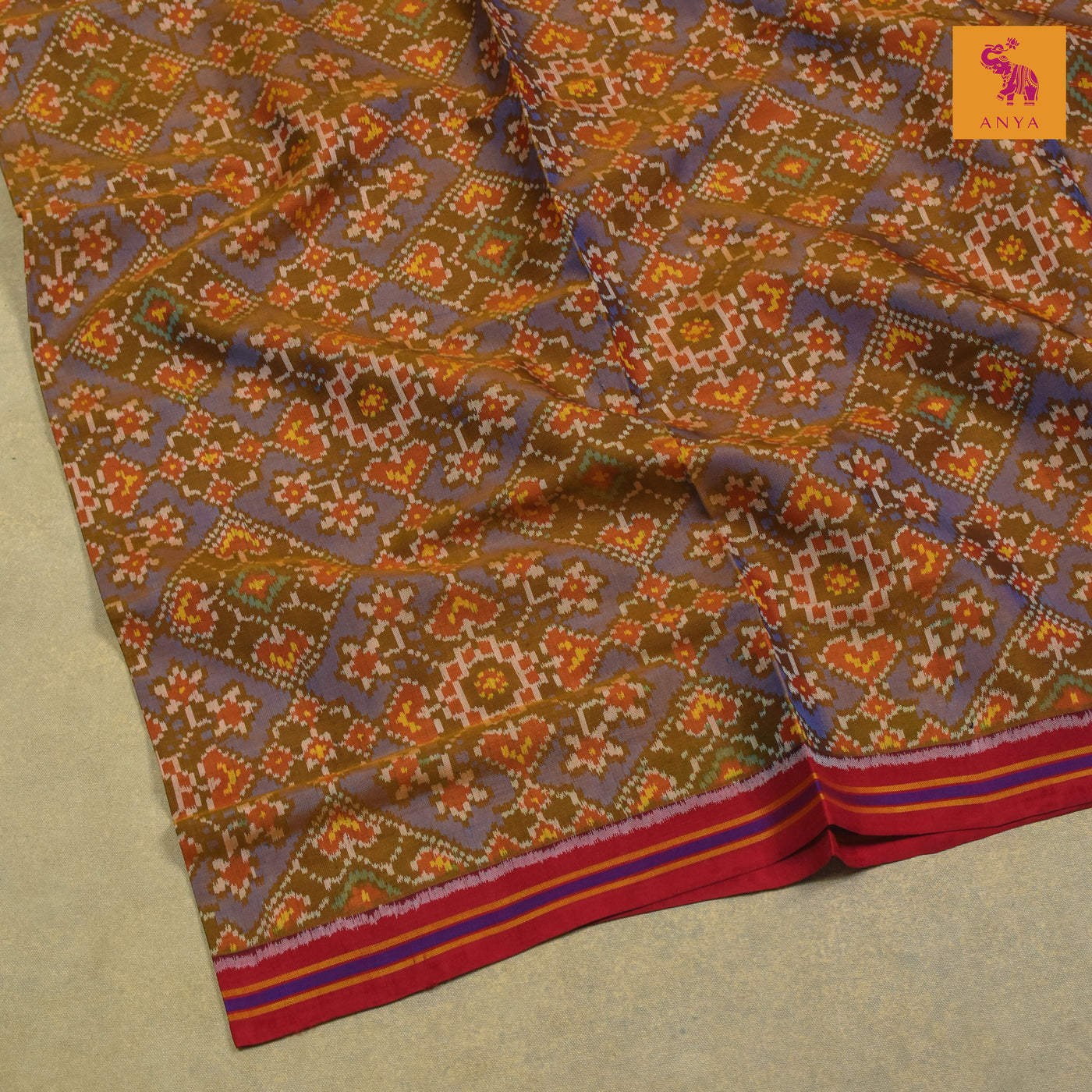 Mustard and Blue Dual Tone Patan Patola Silk Fabric