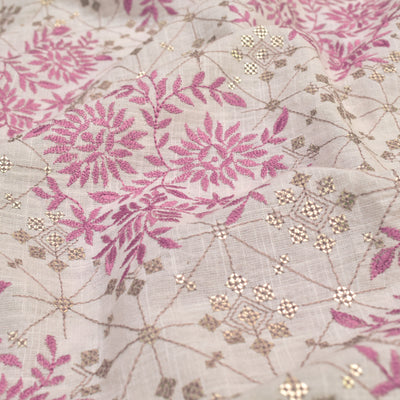 Off White Cotton Floral Embroidery Fabric