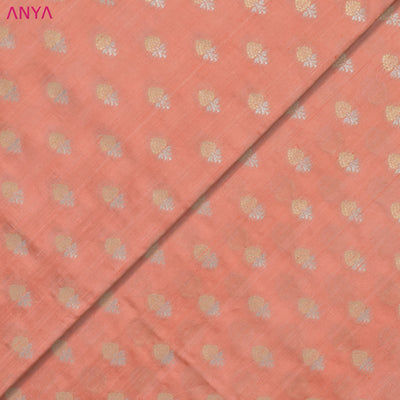 Peach Tussar Raw Silk Fabric with Flower Butta Design