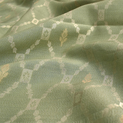 Apple Green Tussar Raw Silk Fabric with Diamond Zari Design