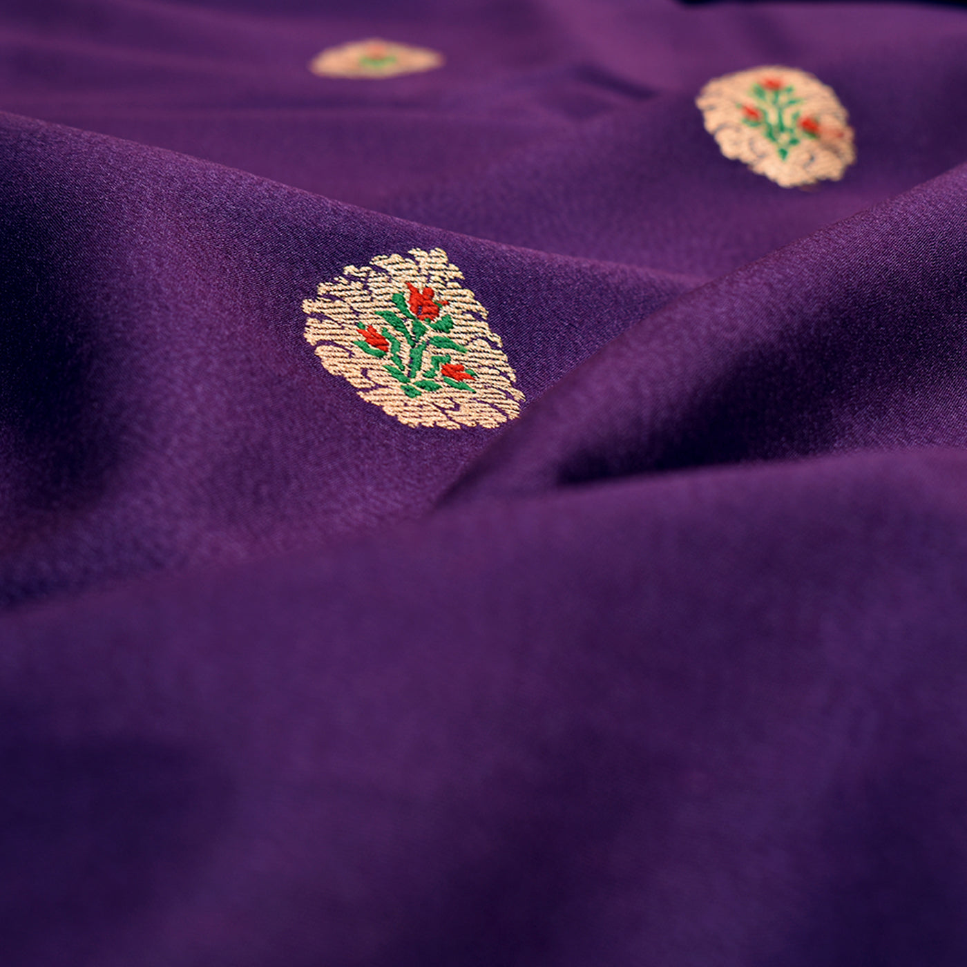 Purple Tussar Raw Silk Fabric with Flower Butta Design