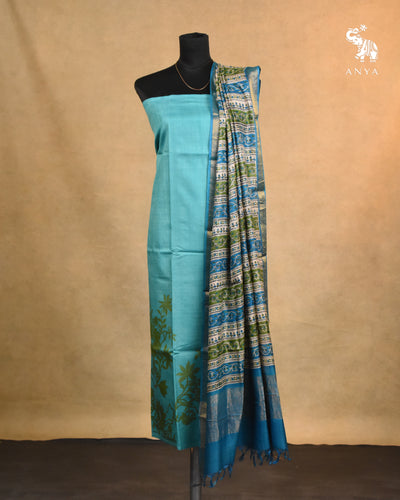 Blue Unstitched Tussar Salwar Set