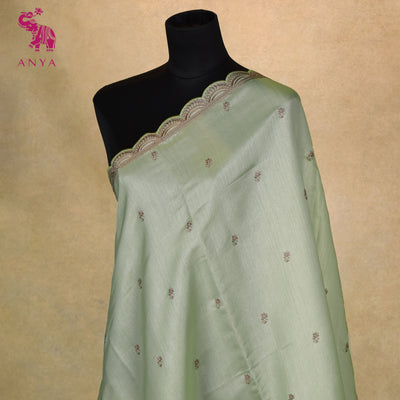 Mint Green Fancy Saree with Small Floral Embroidery Design