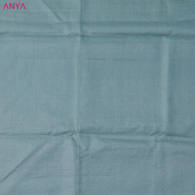 Baby Blue Tussar Silk Fabric with Zari Checks Design