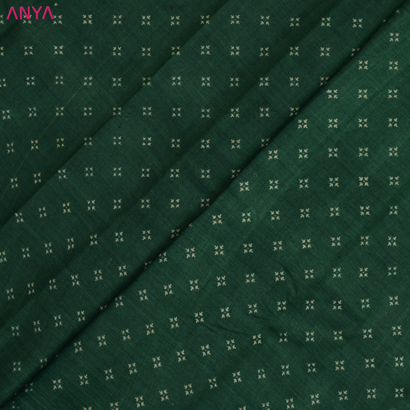 Bottle Green Tussar Silk Fabric with Printed Design