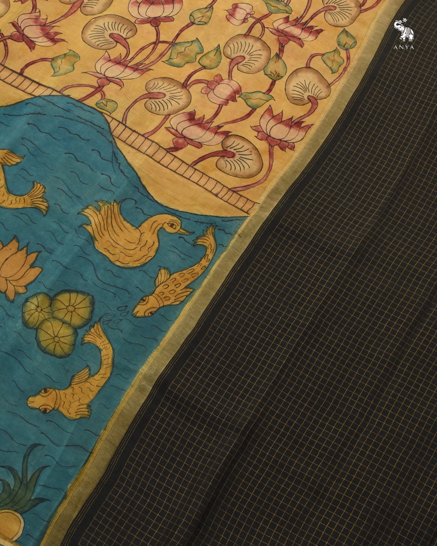 Blue Pen Kalamkari Kanchi Silk Saree