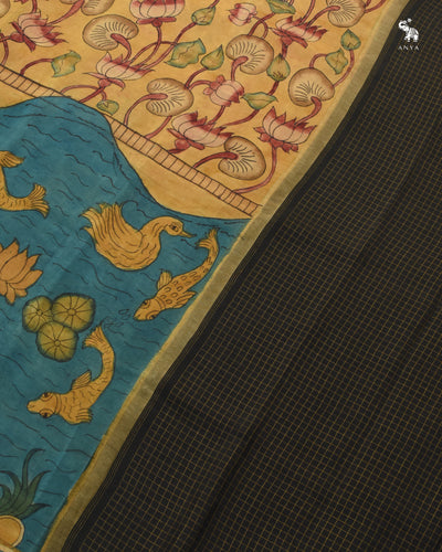 Blue Pen Kalamkari Kanchi Silk Saree