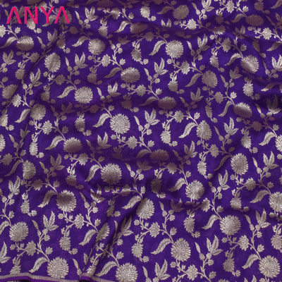 Violet Banarasi Organza Fabric with Floral Creeper Design