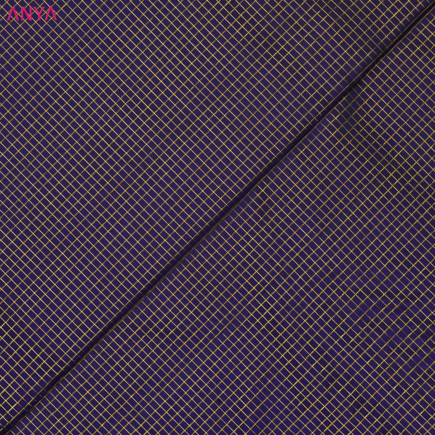 Navy Blue Kanchi Silk Fabric with Zari Checks Design