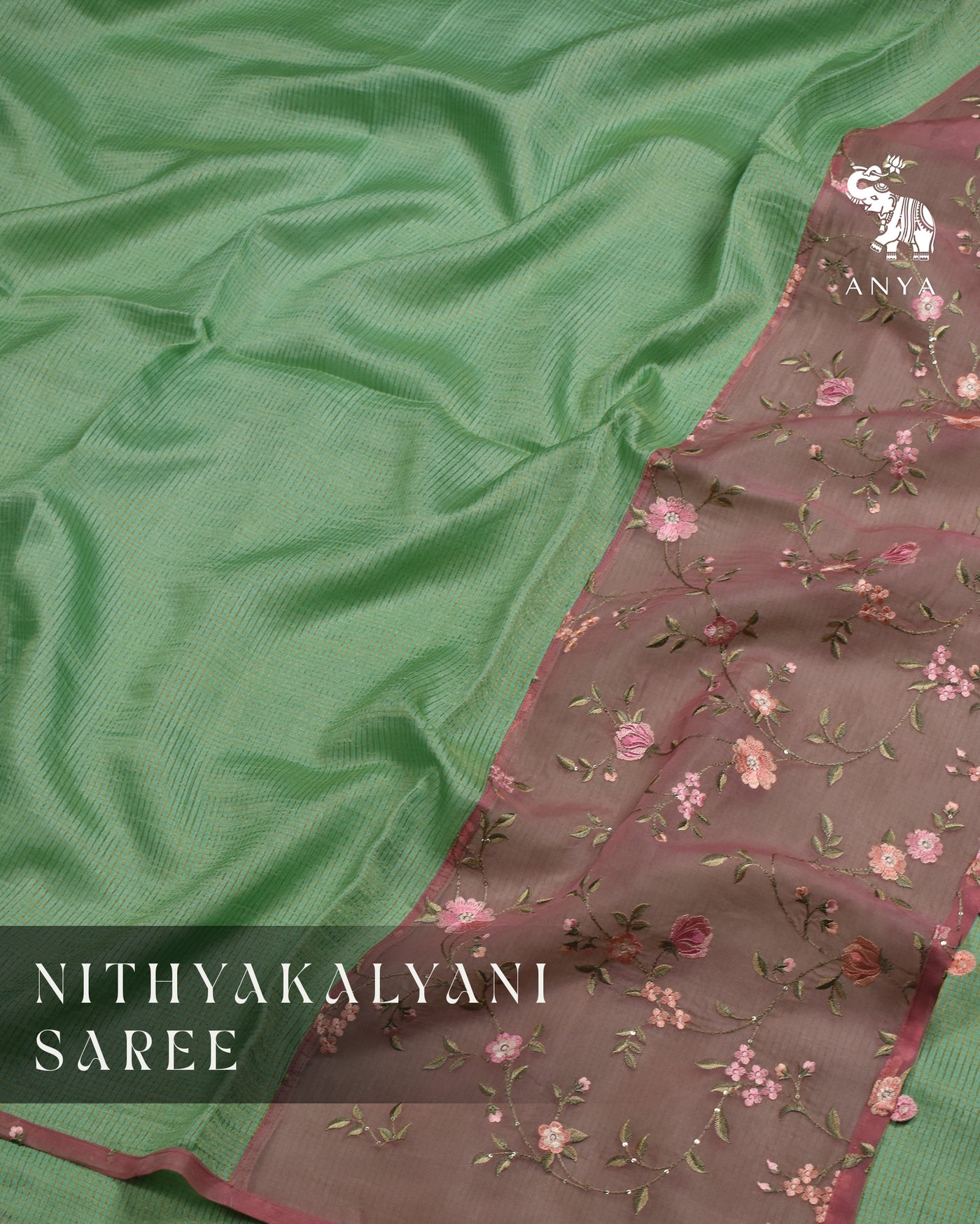 Pastel Green Zari Checks Tussar Silk Saree with Onion Pink Organza Embroidery Pallu and Blouse