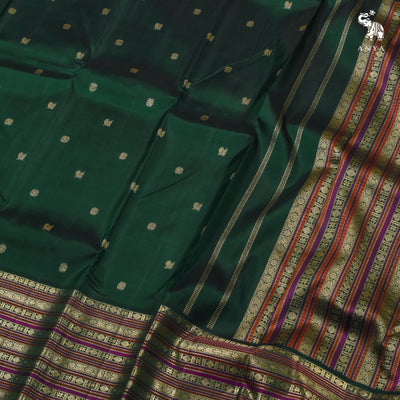 Bottle Green Kanchi Silk Saree with Zari Butta Design