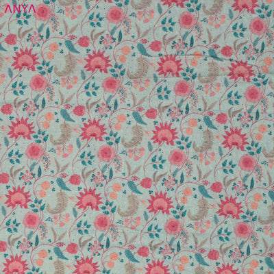 Baby Blue Hakoba Cotton Fabric with Creeper Design