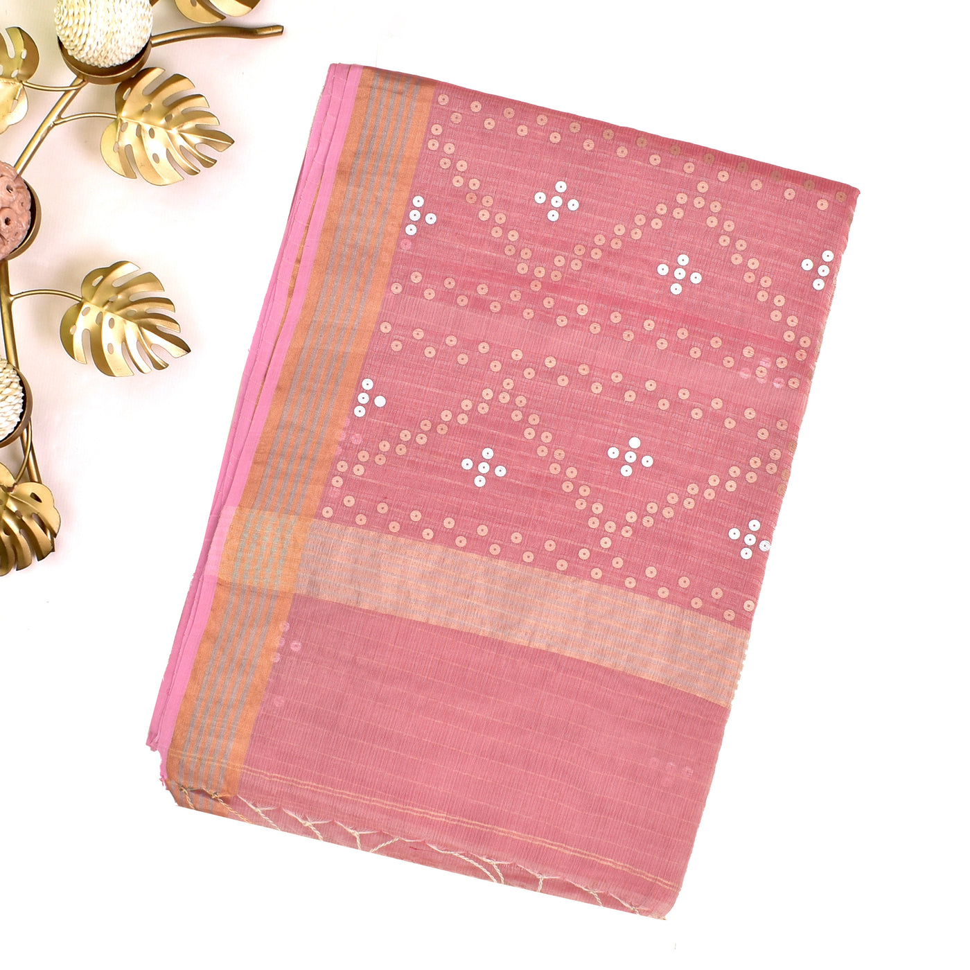 Lotus Pink Bailu Silk Saree with Sequins Design