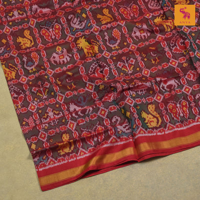 Green and Red Dual Tone Patan Patola Silk Fabric