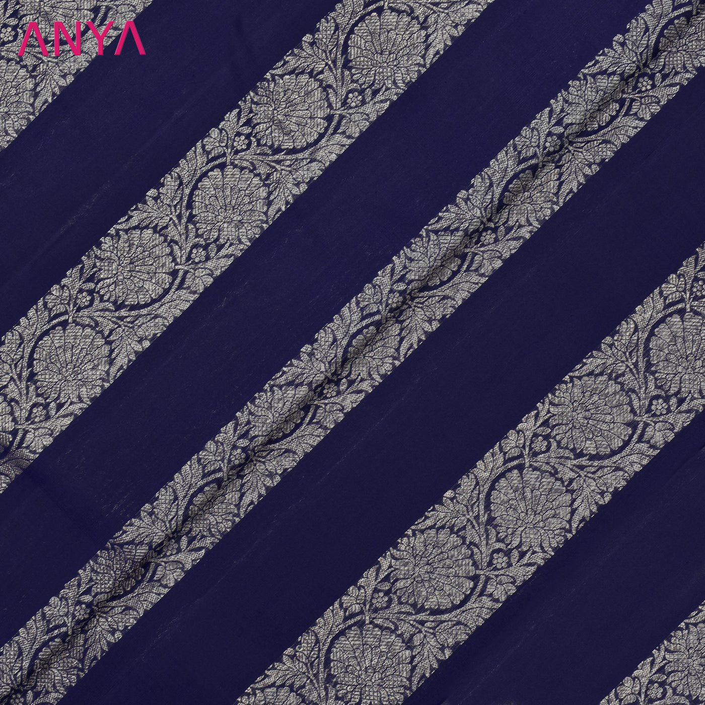 Navy Blue Kanchi Silk Fabric with Kodi Creeper Design