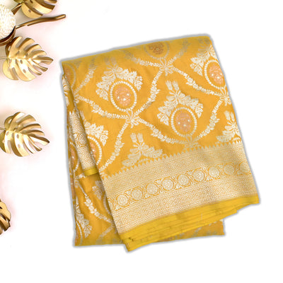 Yellow Banarasi Silk Saree with Zari Creeper Design