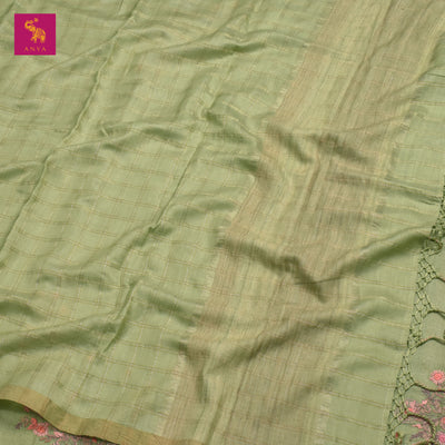 Apple Green Chanderi Silk Saree with Zari Kattam Design