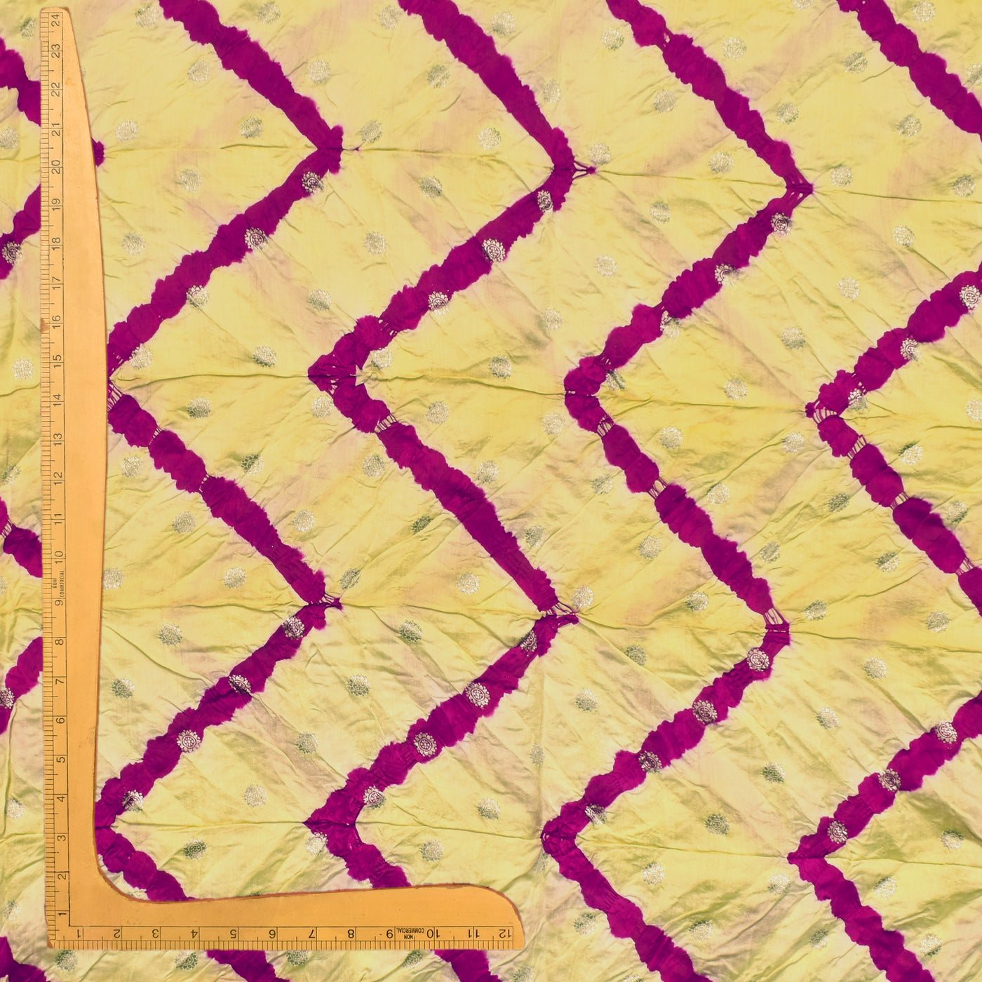Yellow Bandhani Silk Fabric with Zari Butta Design