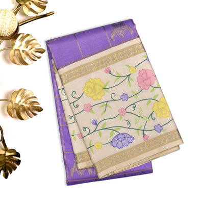 Lavender Hand Painted Kanchi Silk Saree with Iruthalai Patchi Design