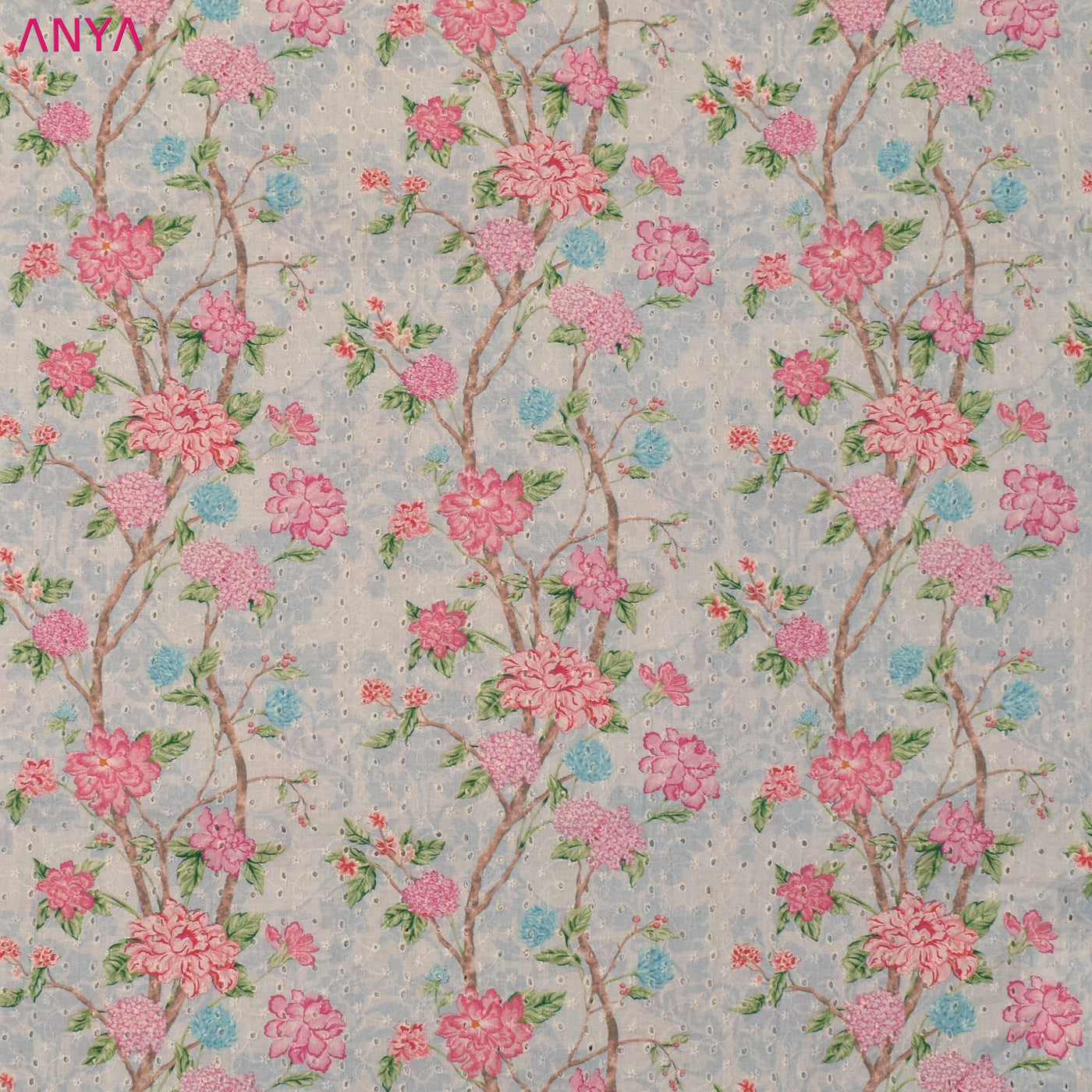 Light Blue Hakoba Cotton Fabric with Creeper Design
