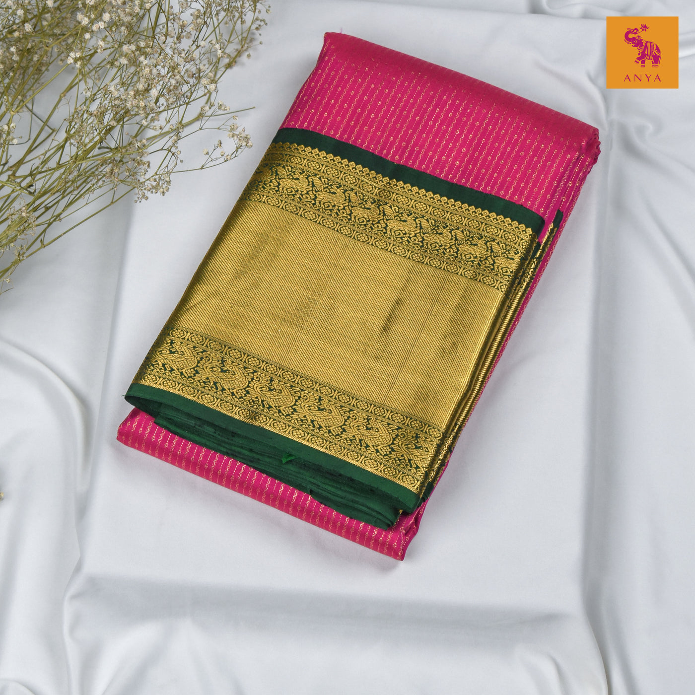 Rani Pink Kanchipuram Silk Saree with Vairaoosi Design