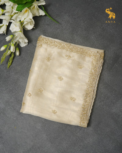 Off White Tissue Organza Saree with Embroidery Design