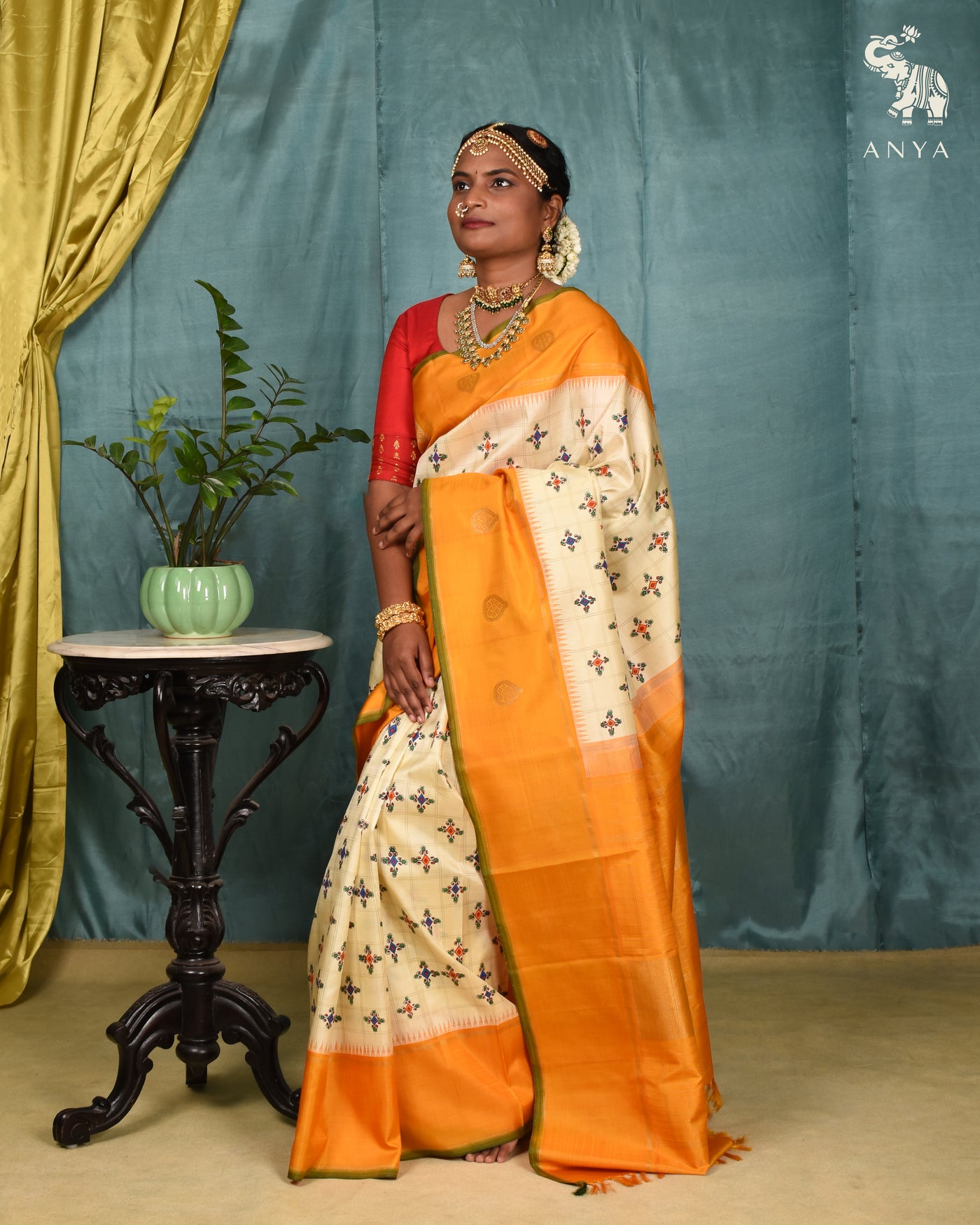 Off White Madhubani Kanchi Silk Saree