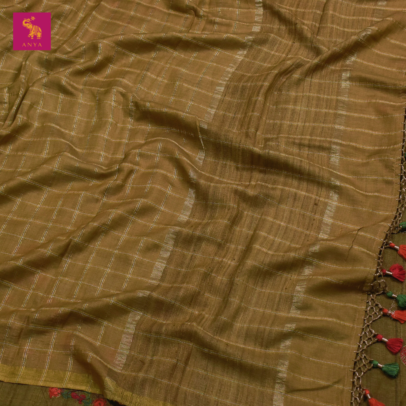 Brown Chanderi Silk Saree with Zari Kattam Design