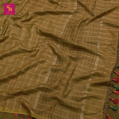 Brown Chanderi Silk Saree with Zari Kattam Design