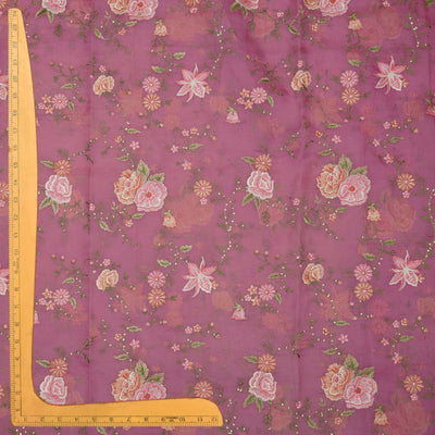 Onion Pink Organza Fabric with Floral Embroidery Design