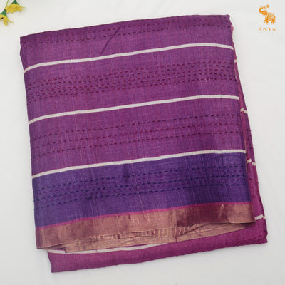 Violet Chanderi Saree with Kantha Work Design