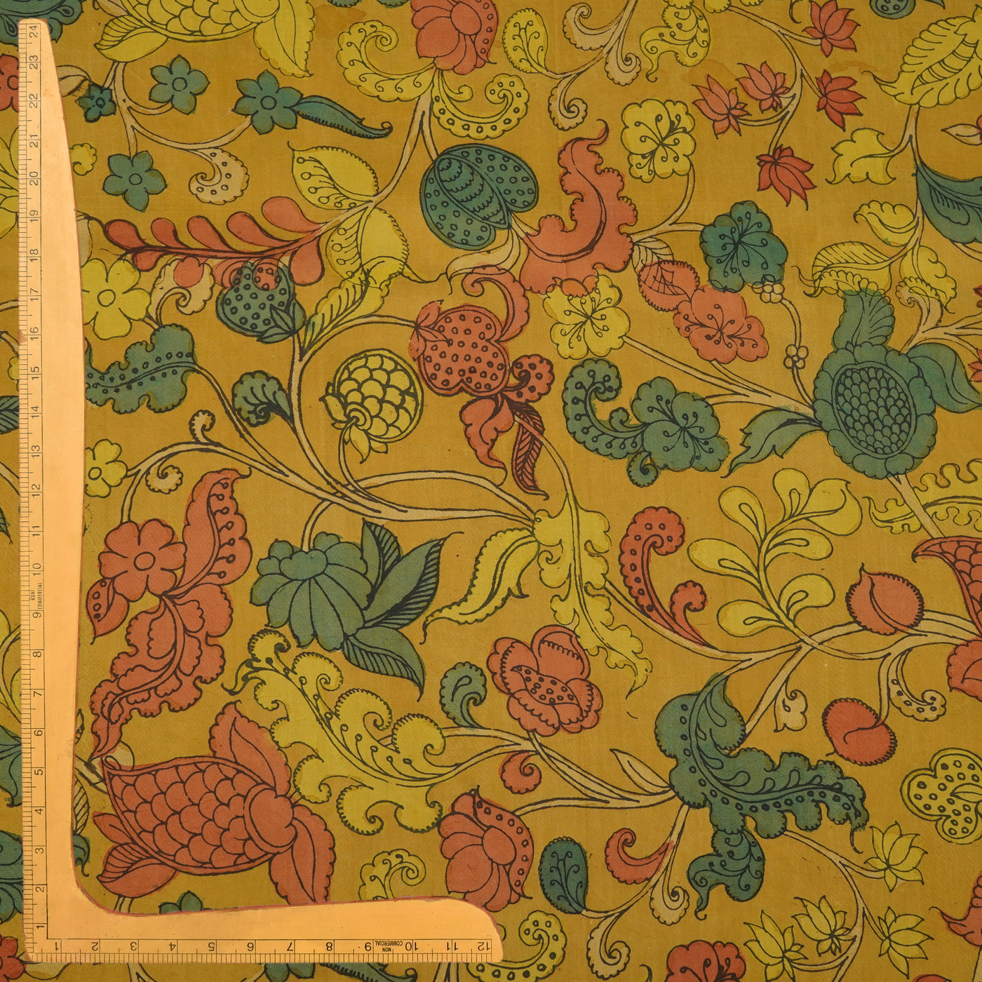Mustard Pen Kalamkari Kanchi Silk Fabric