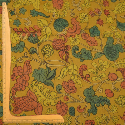 Mustard Pen Kalamkari Kanchi Silk Fabric