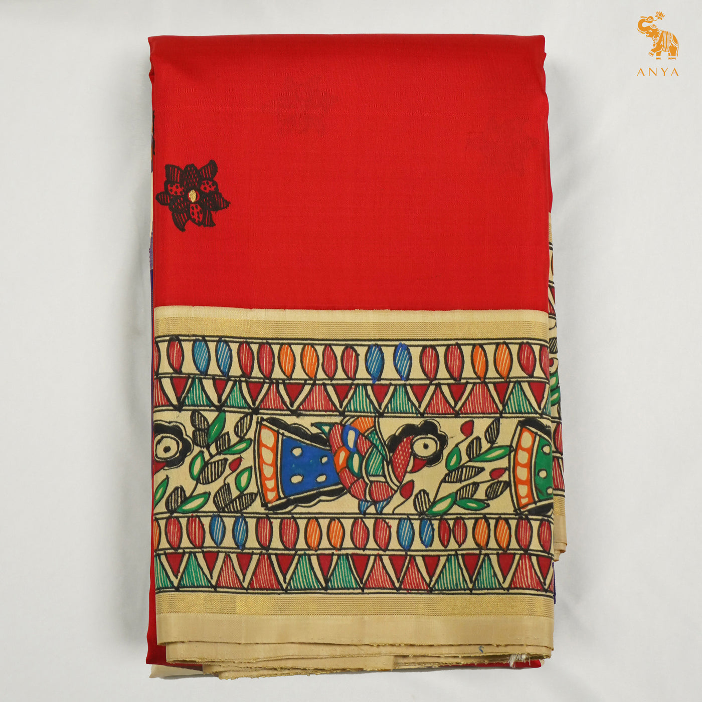Red Madhubani Kanchi Silk Saree