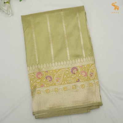 Elaichi Green Banarasi Silk Saree with Zari Stripes Design