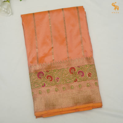 Light Orange Banarasi Silk Saree with Zari Stripes Design
