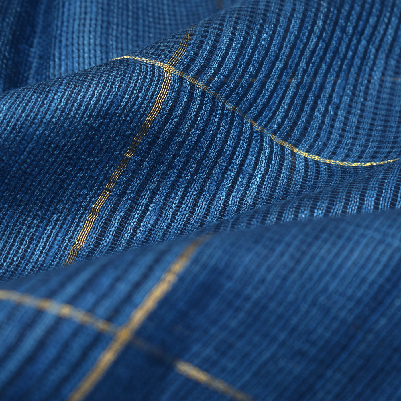 Peacock Blue Matka Silk Fabric with Big Zari Checks Design