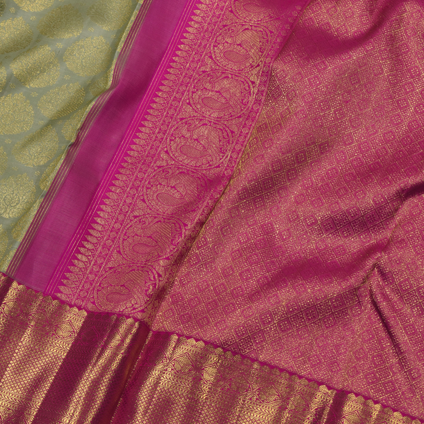 Light Green Kanchipuram Silk Saree with Creeper Design