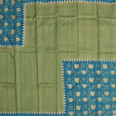 Mehandi Green Tussar Silk Saree with Small Printed Design
