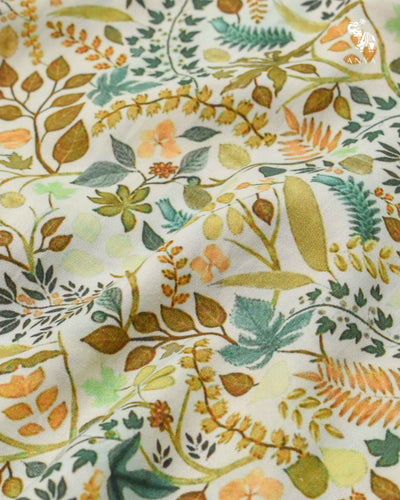 Off White Maheshwari Silk Fabric with Floral Creeper Design