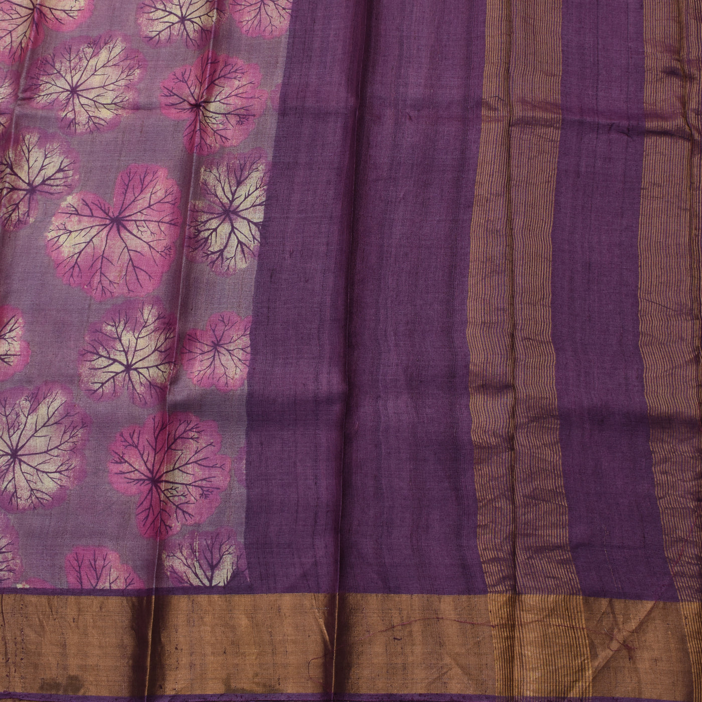 Lavender Tussar Silk Saree with Floral Print Design