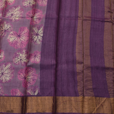 Lavender Tussar Silk Saree with Floral Print Design