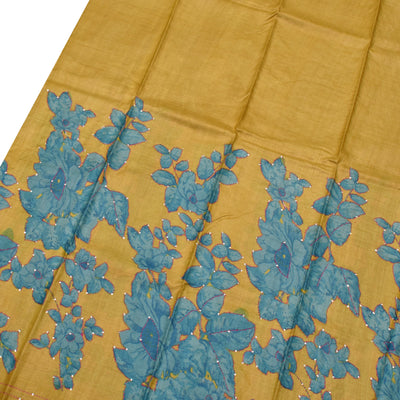 Mustard Tussar Silk Saree with Floral Kantha Work Design